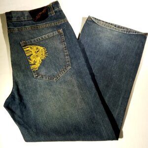 ED HARDY Jeans  sz 42  Gold Pocket Stitch  Button-Fly  Straight-Leg  Bootcut VGC
